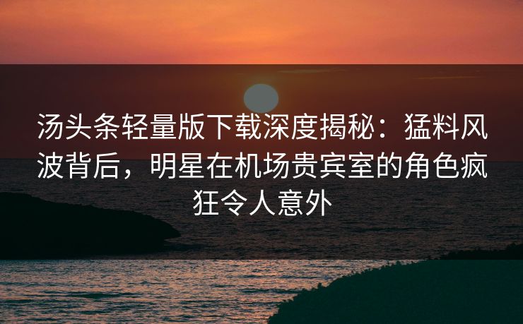 汤头条轻量版下载深度揭秘:猛料风波背后,明星在机场贵宾室的角色疯狂令人意外 汤头条轻量版下载深度揭秘:猛料风波背后,明星在机场贵宾室的角色疯狂令人意外