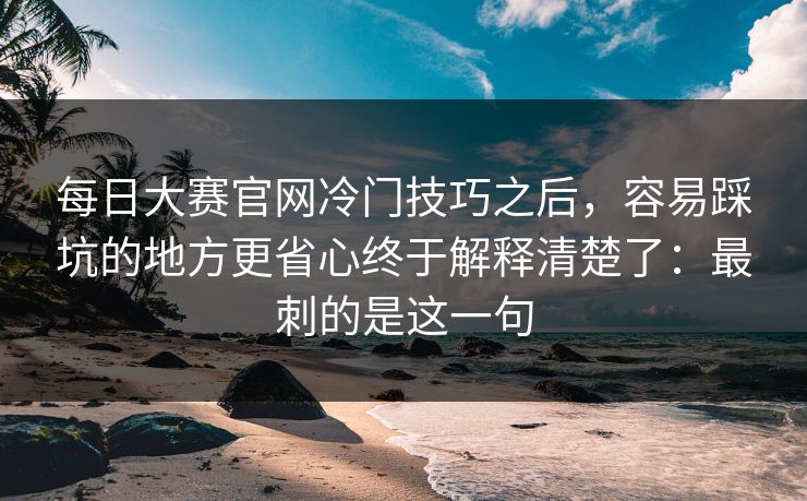 每日大赛官网冷门技巧之后，容易踩坑的地方更省心终于解释清楚了：最刺的是这一句
