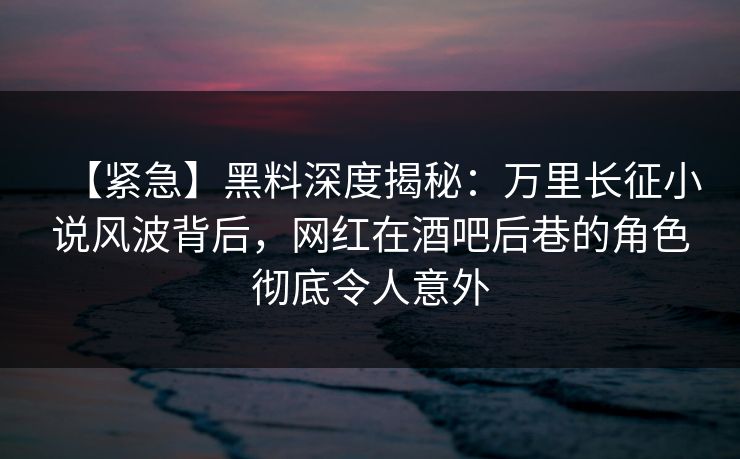 【紧急】黑料深度揭秘：万里长征小说风波背后，网红在酒吧后巷的角色彻底令人意外